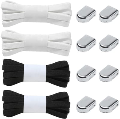 JHUBERS- Elastische Veters 1 Meter - 4 Paar - Metalen Gespen - Comfortabele Pasvorm - Praktische Schoenaccessoires - Wit/Zwart - Schoenveters