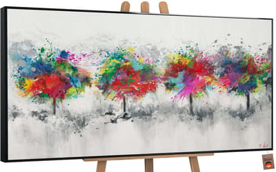 Canvas schilderij groot handgeschilderd kleurrijk woud natuur bos – YS-Art Gallery – Frisse wanddecoratie voor woonkamer – Modern schilderij voor slaapkamer en hal