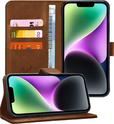 Hoesje geschikt voor iPhone 14 Plus - Book Case Kunstleer Wallet Cover Portemonnee Pasjeshouder Hoes Bruin