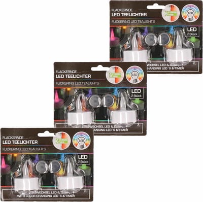 Cepewa LED theelichtjes - 6x st - gekleurd - D4 cm - - theelichtjes - waxinekaarsjes - kaarsjes