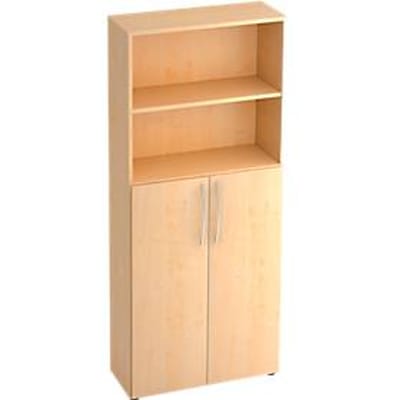 Kast met legborden TARA, 5 ordnerhoogten, 3 legborden, deuren boven/onderaan, B 800 x D 346 x H 1880 mm, esdoornpatroon