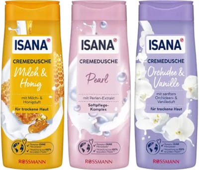 Isana Crème Douchegel - COMBI-VERPAKKING - 3x 300 ML | Diverse geuren Douchegels - Melk&Honing - Orchidee&Vanille - Parel