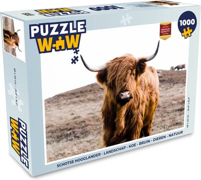 Puzzel Schotse hooglander - Landschap - Koe - Bruin - Dieren - Natuur - Legpuzzel - Puzzel 1000 stukjes volwassenen
