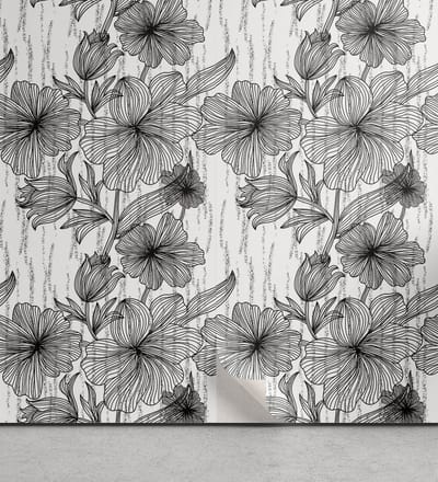 ABAKUHAUS Bloemen Aftrekbaar & Plakbehang voor thuis, Zelfklevende Woonkamer Keukenaccent, 33cm x 180cm, Zwart-Wit