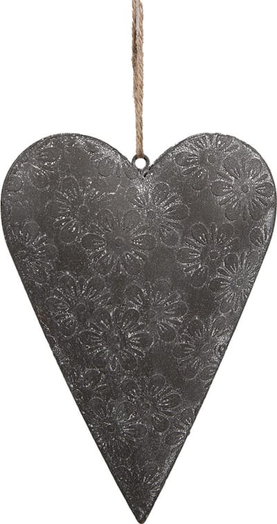 Clayre & Eef Decoratie Hanger Hart 10 cm Grijs Metaal