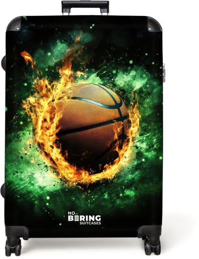 NoBoringSuitcases.com® - Koffer groot - Reiskoffer lichtgewicht - Basketbal in vlammen en explosieve energie - Rolkoffer met 4 wielen - Grote trolley XL - 98 liter bagage