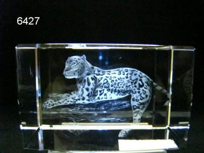 Glasblokje Panter 3D – Lasergravure in Glas – Cadeauverpakking 8 cm
