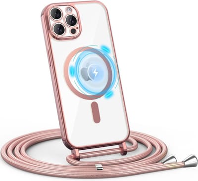Casemania Hoesje Geschikt voor Apple iPhone 16 Pro - Roze - Siliconen Back Cover met Koord - Geschikt voor MagSafe - Telefoonhoesje met Koord - Crossbody Lanyard Cord Case