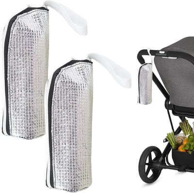 2 pieces Insulated Baby Bottle Holder, Insulated Water Bottle Thermo Cover, Portable Foil Holder for Walking School Groceries Stroller