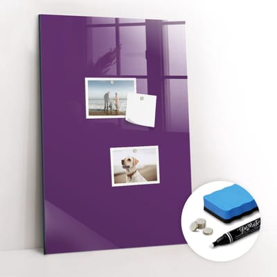 Tulup Whitebord - Kleur Violet Magneetbord - 40 cm x 60 cm - Memo Magneetbord - Stylish Memo Board - Memobord Glas - Planning Muur - Gratis 5 Sterke Magneten + Whiteboard Marker & Wisser - Magneetbord Foto - Memobord Magnetisch