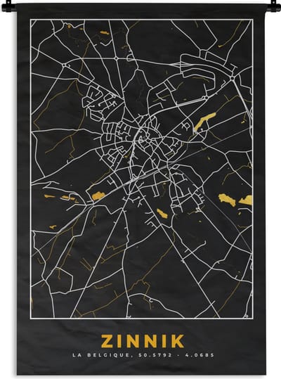 Wandkleed - Wanddoek - Zinnik - Goud - Stadskaart - Kaart - Plattegrond - 120x180 cm - Wandtapijt