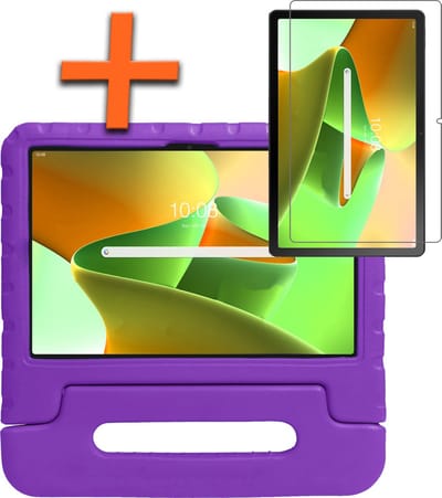 Hoesje - Geschikt voor Lenovo Tab M10 Plus (3e / 3rd Generatie) - Met Screenprotector - Kinderhoes Shockproof Bumper - Kidsproof Case - Tablet Hoes - Kinder Hoes Cover - Paars