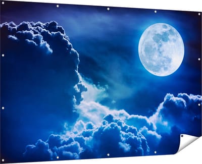 Gards Tuinposter Volle Maan bij Wolken - 180x120 cm - Tuindoek - Tuindecoratie - Wanddecoratie buiten - Tuinschilderij