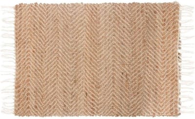 Rechthoekige etnische jutemat met zigzag krassen 60x90 cm - Overig - Wit - SILUMEN