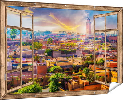 Gards Tuinposter Doorkijk Medina van Marrakesh in Marokko - 180x120 cm - Tuindoek - Tuindecoratie - Wanddecoratie buiten - Tuinschilderij