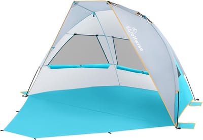 Draagbare Strandtent voor 3 Personen met UPF 50+ Zonnescherm en Uitschuifbare Vloer