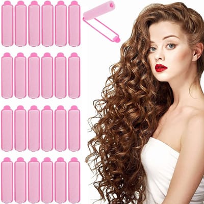 Krulspelden Spons - 24 stuks - Krulset - Luxe Haarkrullers - 2 x 7 cm - Kleine Krulspelden - Heatless Curls - Haarrollers - Kleefrollers - Krullen Zonder Hitte - Haar - Haren - Krullen - Verzorging - Hair - Krul - Voor Alle Haartypes - Roze