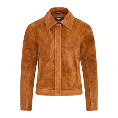 Dames beige suède leren bomber Blouson Jas - Varsity