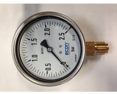 gAvilar Manometer 0-2,5 bar RVS 100mm met 1/2 inch BSP Onder Aansluiting