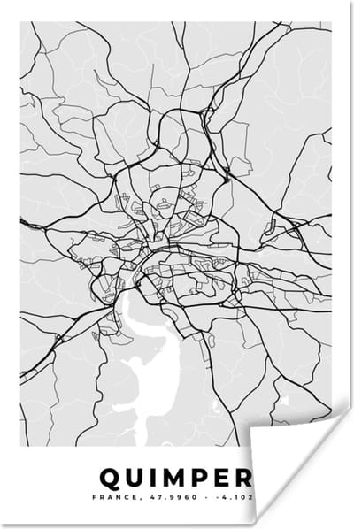 Poster Kaart - Stadskaart - Frankrijk - Quimper - Plattegrond - 120x180 cm XXL