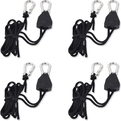 Verstelbare Ratchet Touwset met Carabiners voor Planten, Kampeertenten en Zonneschermen - 4 Stuks, Ideaal voor Binnen- en Buitengebruik