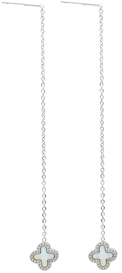 Oorbellen Pull Through - RVS - 8 cm - Zilverkleurig en Wit