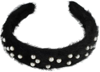 Haarsoires Haarband Diadeem 3cm – Teddy Imitatiebont – Parels – Zwart