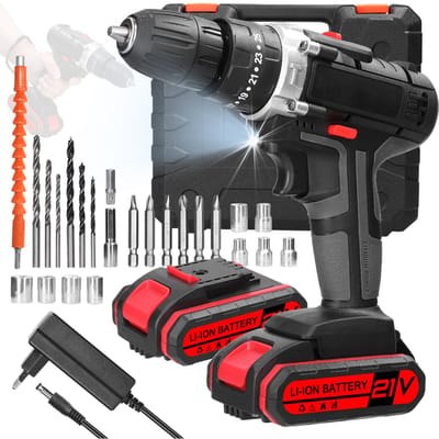 Huishoudelijke 3in1 multifunctionele elektrische boor Handheld lithiumschroevendraaier 21V Klopboormachine geborsteld 2pcs batteries EU Plug