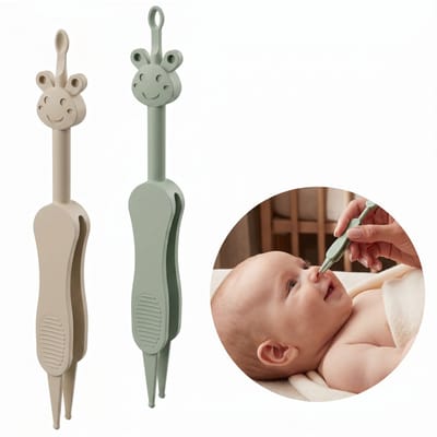 Broemba Baby Neusreiniger & Oorreiniger - 3-in-1 alternatief voor Neuspeer of Neuszuiger - Groen & Beige