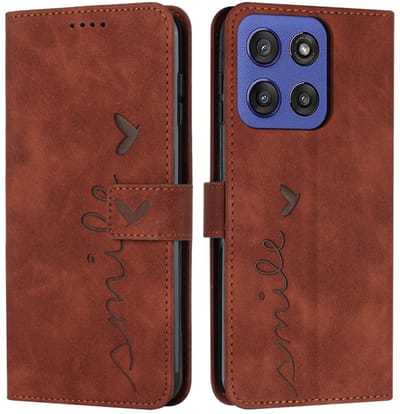 Coverup Hoesje - Geschikt voor Motorola Edge 60 / 60 Fusion Hoesje - Coverup Smile Book Case - Bruin