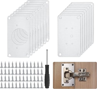 Famanu - 16 Stuks Kastscharnieren Reparatieplaten, Kastdeuren Scharnier Reparatieset Roestvrij Staal, voor Meubels, Kast, Lade, Raam