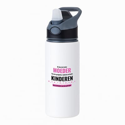 Hacebo® - ik ben de trotste moeder van de grappigste, leukste en beste kinderen, en ja dit heb ik van hun gekregen waterfles met rietje zwart - de trotste moeder - Moeder cadeautjes - moederdag - verjaardagscadeau - water fles - 650ML