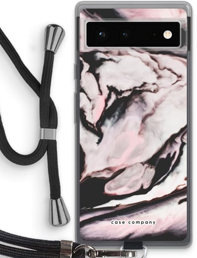 Case Company® - Hoesje met koord geschikt voor Google Pixel 6 hoesje met Koord - Roze stroom - Telefoonhoesje met Zwart Koord - Bescherming aan alle Kanten en Over de Schermrand