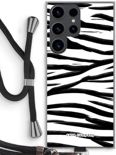 Case Company® - Hoesje met koord geschikt voor Samsung Galaxy S23 Ultra hoesje met Koord - Zebra pattern - Telefoonhoesje met Zwart Koord - Bescherming aan alle Kanten en Over de Schermrand