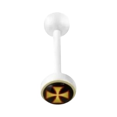 Aramat Jewels | Tongpiercings | Uniek Witte Tongpiercing met Prachtig Logo | Kruisje | |8mm | Kunststof | Volwassenen | Verkleurd niet