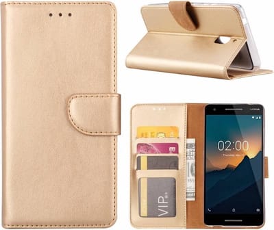 LuxeBass Hoesje geschikt voor Nokia 2.1 - Boekhoesje met kaartvakken - Goud gsm hoesje - telefoonhoes - telefoonhoesjes