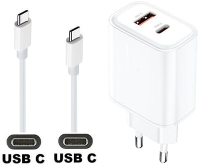 OneOne 36W snellader met 2 poorten + 0,2m sterke USB C naar C kabel. Witte PD PPS lader. GAN oplader adapter past op Google Pixel 1, 2, 2XL, 3, 3XL, 3a, 3a XL, 4, 4XL, 4a, 5, 5a, 6a, 7, 7 Pro, 8, 8a, 8 Pro, 9, 9 Pro, 9 Pro XL, 9 Fold, C, XL