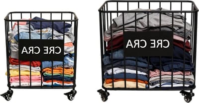 Mobiele wasmand met wieltjes voor eenvoudig transport van wasgoed, 2 stuks, zwart en duurzaam