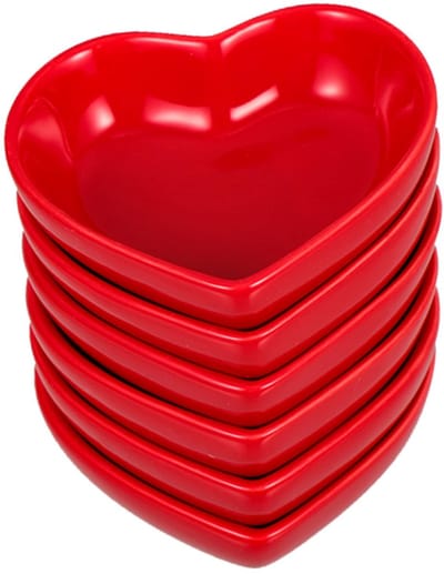 Cosensi- Dipkom 6 Stuks - Rode Dipschalen - Keramische Snackcontainer - Hartvorm - Perfect voor Sauzen - Afmetingen 8x7x2,5 cm - Snackkom
