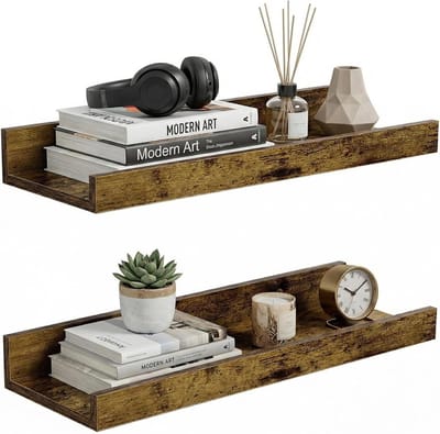 Set van 2 Wandplanken van 40 cm, Zwevende Plank voor Foto's, MDF Hout, Vintage Bruin, Ideaal voor Hal, Keuken en Badkamer