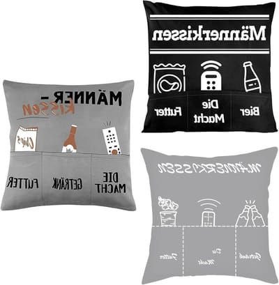 Set van 3 Kussenslopen met Zakjes, 45 x 45 cm, Persoonlijke Kussenslopen, Uniek Cadeau voor Verjaardag, Vrienden en Familie, Geschikt voor Kinderen (2 Grijs + 1 Zwart)