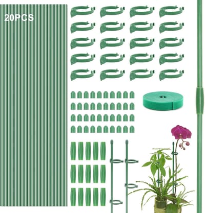 Famanu – Complete plantensteun set met stokken, clips, verbindingsbuizen en bindband voor tomaten, komkommers en klimplanten