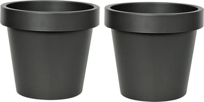 Mega Collections Plantenpot/bloempot - 2x - kunststof - antraciet - buiten - D50 x H44 cm