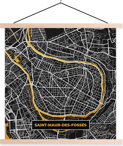 Posterhanger incl. Poster 40x40 cm - Schoolplaat - Kaart – Saint-Maur-des-Fossés - Plattegrond – Frankrijk – Stadskaart - Textielposter - Blanke latten - Stadskaart