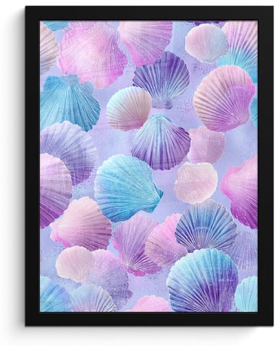 Poster in lijst - Fotolijst 30x40 cm - Posters - Schelpen - Paars - Blauw - Patroon - Posterlijst zwart - Decoratie - Wanddecoratie woonkamer - Muurdecoratie slaapkamer