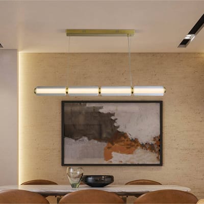 Searchlight LED hanglamp Mod, messingkleurig, dimbaar in 3 stappen, staal