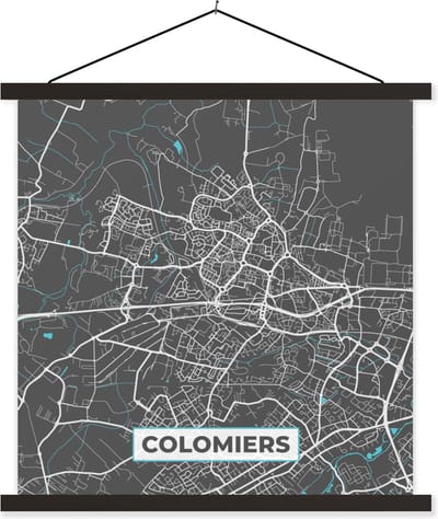 Posterhanger incl. Poster 60x60 cm - Schoolplaat - Colomiers - Frankrijk - Stadskaart - Kaart - Plattegrond - Textielposter - Zwarte latten - Stadskaart