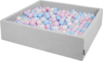 KiddyMoon Ballenbad voor kinderen Vierkant met 200 ballen ∅7cm 120x30cm - Ballenbak voor Baby's - Ballenbak ballen kleurrijke - Met schuimvulling - Ballenbad foam - Voor sensorische - Hellgrau: Babyblauw Poederroze Parel