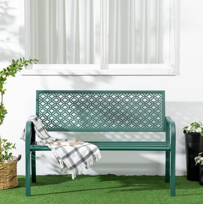 Tuinbank - 2-Zits Met Rugleuning En Armleuningen - Voor Tuin En Terras - Weerbestendig En Stabiel - Staal Donkergroen