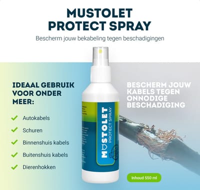 Mustolet Protect Spray - Anti-Marterspray - Bescherm bekabeling tegen beschadigingen – Maak kabels onaantrekkelijk voor dieren – Ideaal voor autokabels, schuren en dierenhokken – Zeer effectieve werking – 150 ml